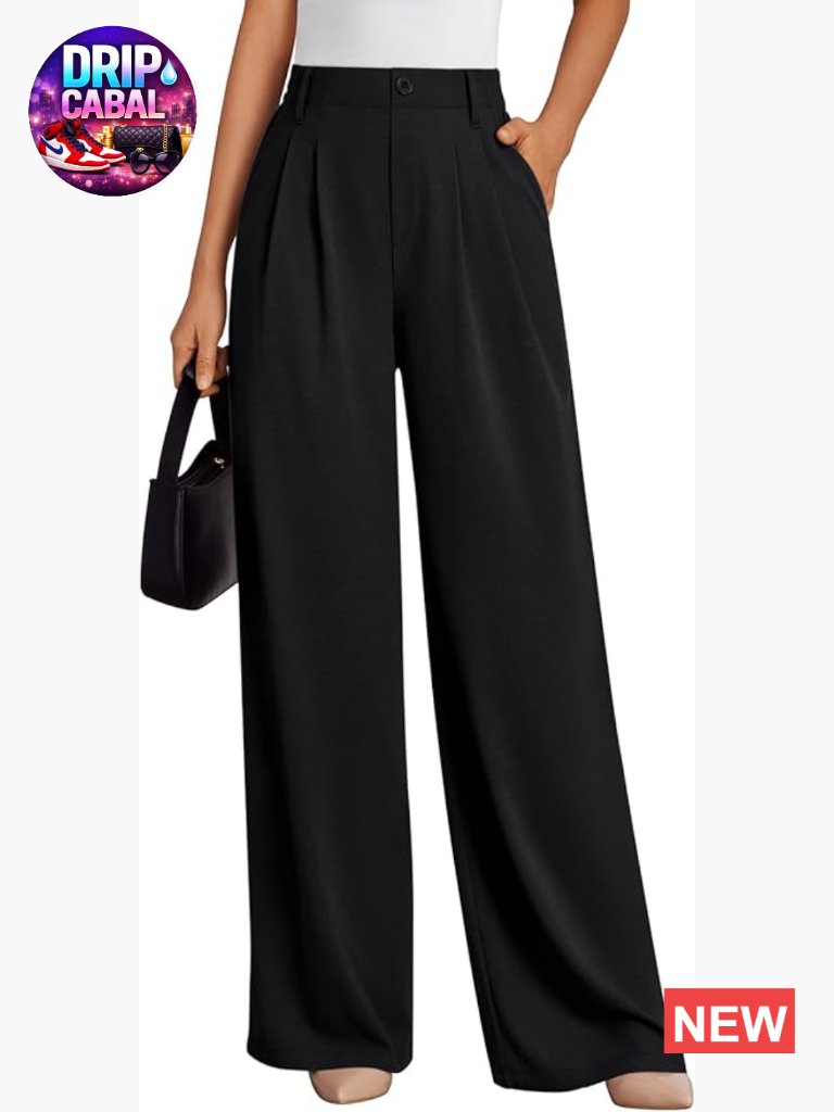 Wide Leg High Waisted Trousers Stretchy Waffle Knit Slacks Business Casual